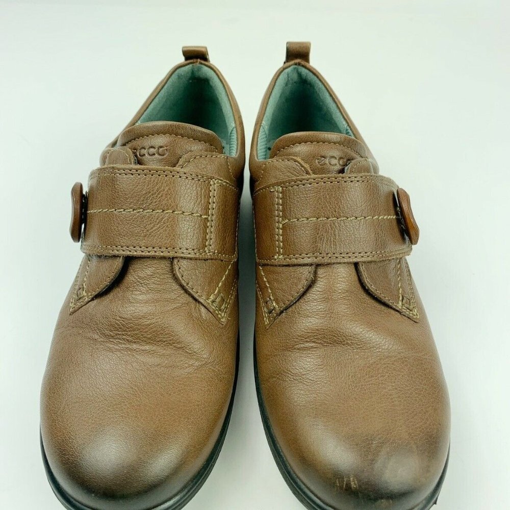 ECCO Clay Brown Leather Shoes Monk Strap Loafers Women's 37 EU 6 US Button - Picture 3 of 9